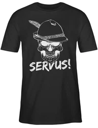 Shirtracer T-Shirt Totenkopf Servus! Mode für Oktoberfest Herren weiß