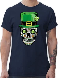 Shirtracer T-Shirt Totenkopf Kleeblatt St. Patricks Day Blau