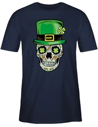 Shirtracer T-Shirt Totenkopf Kleeblatt St. Patricks Day Blau