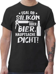 Shirtracer T-Shirt Egal ob Silikon oder Bier Hauptsache Dicht Sprüche Statement mit Spruch Schwarz/Grau
