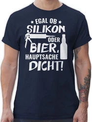 Shirtracer T-Shirt Egal ob Silikon oder Bier Hauptsache Dicht Sprüche Statement mit Spruch Dunkelblau/Grau
