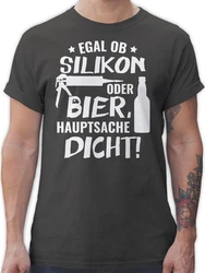 Shirtracer T-Shirt Egal ob Silikon oder Bier Hauptsache Dicht Sprüche Statement mit Spruch Grau/Schwarz/Dunkelgrau