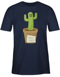 Shirtracer T-Shirt Free Hugs Kaktus Sprüche Statement Dunkelblau/Grün/Beige/Creme