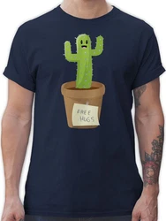 Shirtracer T-Shirt Free Hugs Kaktus Sprüche Statement Dunkelblau/Grün/Beige/Creme