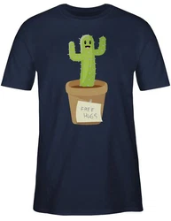 Shirtracer T-Shirt Free Hugs Kaktus Sprüche Statement Dunkelblau/Grün/Beige/Creme
