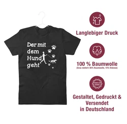 Shirtracer T-Shirt Der mit dem Hund geht Pfoten Sprüche Statement mit Spruch Grau/Creme/Braun/Schwarz
