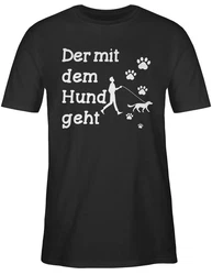 Shirtracer T-Shirt Der mit dem Hund geht Pfoten Sprüche Statement mit Spruch Grau/Creme/Braun/Schwarz