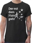 Shirtracer T-Shirt Der mit dem Hund geht Pfoten Sprüche Statement mit Spruch Grau/Creme/Braun/Schwarz