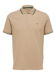 SELECTED HOMME Poloshirt 'SLHDante' Khaki/Beige/Braun