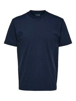 SELECTED HOMME T-Shirt SLHRELAXCOLMAN (1-tlg) Dunkelblau/Schwarz