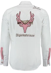 OS-Trachten Trachtenhemd Irono Langarmhemd mit Motivdruck Weiß/Dunkelrot/Rot/Creme/Beige