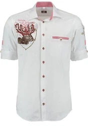 OS-Trachten Trachtenhemd Irono Langarmhemd mit Motivdruck Weiß/Dunkelrot/Rot/Creme/Beige