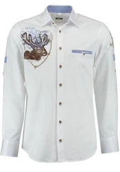 OS-Trachten Trachtenhemd Irono Langarmhemd mit Motivdruck Türkis/Hellblau/Blau/Creme/Grau