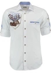 OS-Trachten Trachtenhemd Irono Langarmhemd mit Motivdruck Türkis/Hellblau/Blau/Creme/Grau