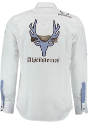 OS-Trachten Trachtenhemd Irono Langarmhemd mit Motivdruck Türkis/Hellblau/Blau/Creme/Grau