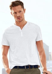 H.I.S Kurzarmshirt mit Henleykragen Hellblau/Grau/Blau