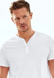 H.I.S Henleyshirt mit Henleykragen Grau/Weiß/Creme