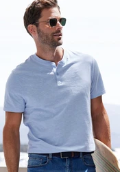 H.I.S Henleyshirt mit Henleykragen Blau/Hellblau/Grau