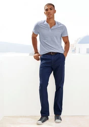 H.I.S Henleyshirt mit Henleykragen Blau/Hellblau/Grau
