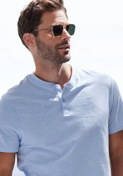 H.I.S Henleyshirt mit Henleykragen Blau/Hellblau/Grau