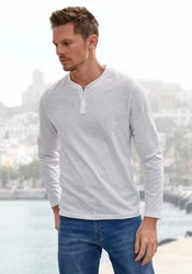 H.I.S Langarmshirt mit Knopfleiste Hellblau/Grau/Blau