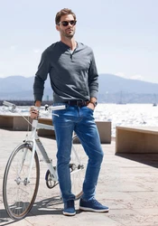 H.I.S Henleyshirt Langarm mit Knopfleiste Dunkelblau/Blau