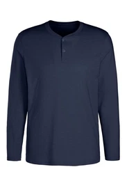 H.I.S Henleyshirt Langarm mit Knopfleiste Dunkelblau/Blau