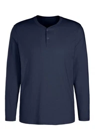 Henleyshirt Langarm, Shirt mit Knopfleiste aus strukturierter Baumwoll-Qualitt