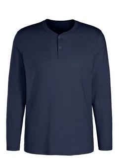 H.I.S Henleyshirt Langarm mit Knopfleiste Dunkelblau/Blau