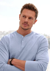 H.I.S Henleyshirt Langarm mit Knopfleiste Hellblau/Blau/Grau