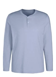 H.I.S Henleyshirt Langarm mit Knopfleiste Hellblau/Blau/Grau