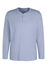 H.I.S Henleyshirt Langarm mit Knopfleiste Hellblau/Blau/Grau