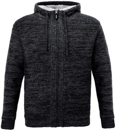 Strickjacke Zimmerer-Hoodie-Strickjacke mit Fellfutter schieferschwarz Fellfutter