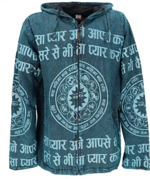 Strickjacke Goa Jacke, Ethno Hoody mit Mantra Druck - petrol alternative Bekleidung