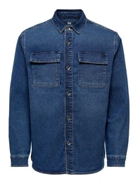 Langarmhemd Jeans Hemd Denim Langarm Shirt Freizeit Shacket ONSCAMON 5029 in Blau