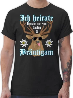 Shirtracer T-Shirt Brutigam Hirsch weiß