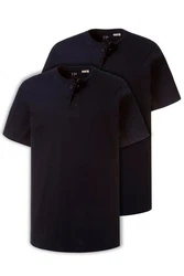 JP1880 T-Shirt Henleys Basic 2er-Pack Rundhals Knopfleiste Dunkelblau/Blau