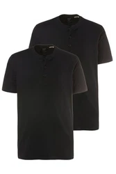 JP1880 T-Shirt Henleys Basic 2er-Pack Rundhals Knopfleiste Schwarz/Dunkelblau/Dunkelgrün
