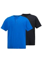 JP1880 T-Shirt Henleys Basic 2er-Pack Rundhals Knopfleiste Dunkelblau/Blau