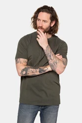 JP1880 T-Shirt Henley Basic Knopfleiste Dunkelgrün/Khaki