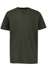 JP1880 T-Shirt Henley Basic Knopfleiste Dunkelgrün/Khaki