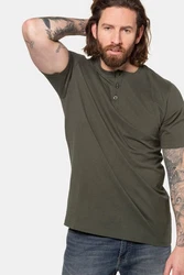 JP1880 T-Shirt Henley Basic Knopfleiste Dunkelgrün/Khaki