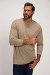 JP1880 Henley Basic Shirt Langarm Knopfleiste Khaki/Braun/Beige