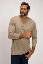 JP1880 Henley Basic Shirt Langarm Knopfleiste Khaki/Braun/Beige