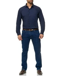 BARBONS Businesshemd Tailored-Fit Langarm Dunkelblau