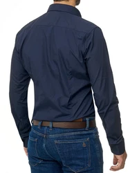 BARBONS Businesshemd Tailored-Fit Langarm Dunkelblau