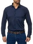 BARBONS Businesshemd Tailored-Fit Langarm Dunkelblau