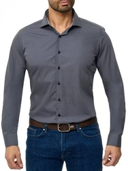 BARBONS Businesshemd Tailored-Fit Langarm Dunkelgrau/Dunkelblau/Grau