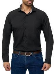 BARBONS Businesshemd Tailored-Fit Langarm Schwarz/Dunkelgrau