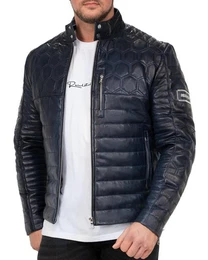 Lederjacke Herren ECHTLEDER Jacke 22RS31LUX Navy L Edles Design Wabenmuster